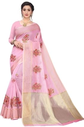 Saree in Pink,peach Net with Weaving SR24959