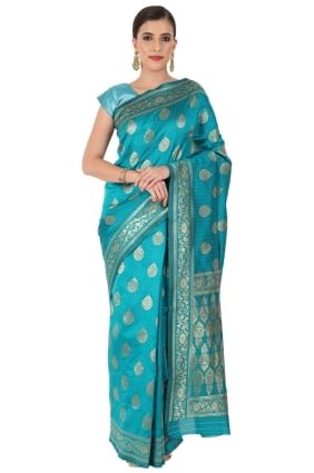 Silk Weaving Turquoise  Saree with Blouse SR24965