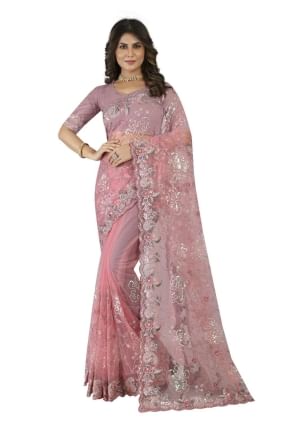 Dusty gajari  Net Wedding Saree with Embroidered SR25038