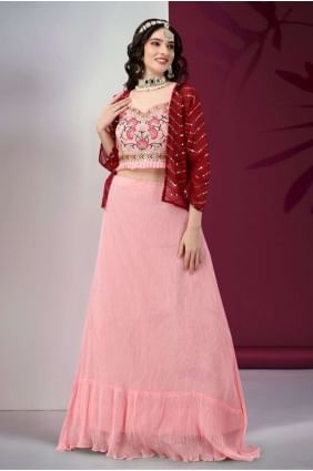 Embroidered Georgette Peach Wedding Lehenga Choli with Dupatta LC7102
