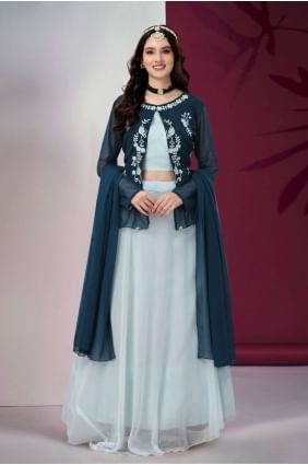 Georgette Wedding Lehenga Choli Embroidered in Sky  with Dupatta LC7105