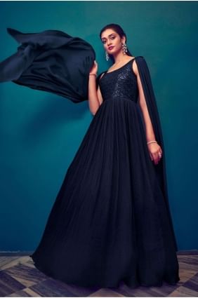 Navy blue Gown Dress in Georgette with Embroidered GW0620