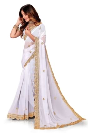 Embroidered White Georgette Saree SR25215