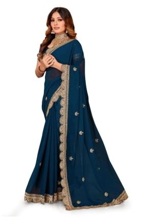 Morpeach  Georgette Saree with Embroidered SR25217