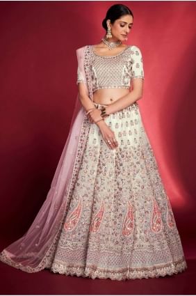 White  Soft net Lehenga Choli with Thread LC7160