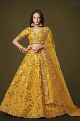 Silk Yellow Wedding Lehenga Choli in Embroidered LC7173
