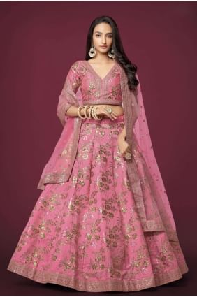 Silk Embroidered Pink Wedding Lehenga Choli with Dupatta LC7174