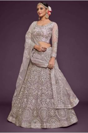 Embroidered Soft net Wedding Lehenga Choli in Dusky orchid  with Dupatta LC7185