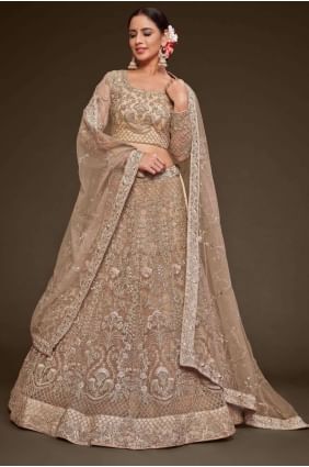 Embroidered Wedding Lehenga Choli in Royal beige  Soft net LC7186