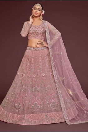 Embroidered Wedding Lehenga Choli in Pearl pink  Soft net LC7187
