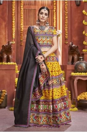 Yellow Navratri Lehenga Choli in Mirror Cotton LC7189
