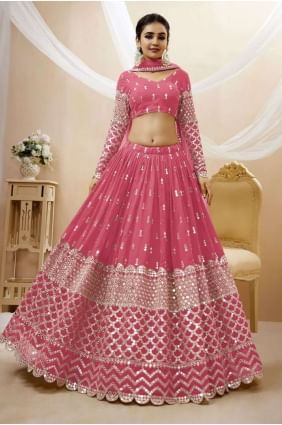 Georgette Diwali Lehenga Choli in Pink with Embroidered LC7194