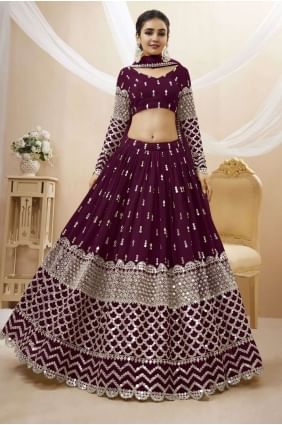 Georgette Diwali Lehenga Choli with Embroidered in Wine LC7197