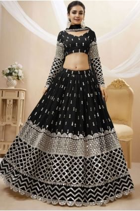 Black Embroidered Georgette Diwali Lehenga Choli LC7198