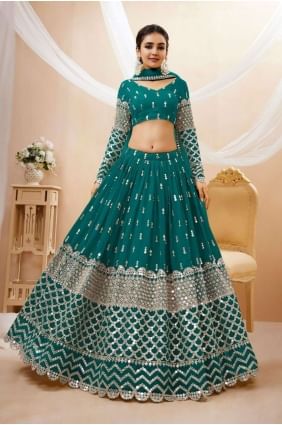 Embroidered Georgette Teal blue Diwali Lehenga Choli with Dupatta LC7199