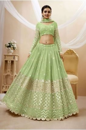 Pista Diwali Lehenga Choli in Georgette with Embroidered LC7204