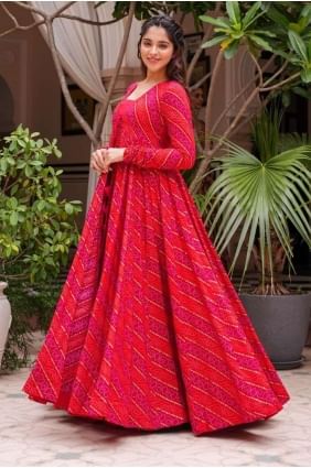 Cherry pink  Indowestern in Digital print Georgette PZ3710
