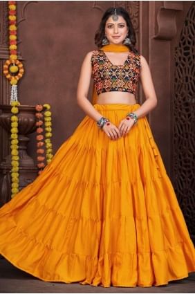 Banglori silk Navratri Lehenga Choli with Embroidered in Mustard LC7209
