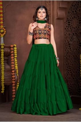 Banglori silk Navratri Lehenga Choli with Embroidered in Light green LC7213