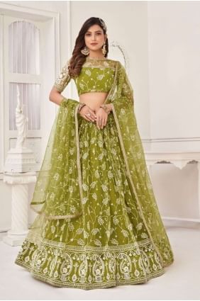 Wedding Lehenga Choli Mehndi   in Embroidered Net LC7289