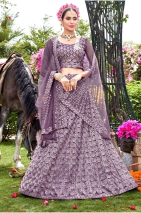 Dusty rose  Net Embroidered Wedding Lehenga Choli with Dupatta LC7300
