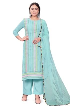 Chanderi Palazzo Suit in Aqua  with Embroidered PZ3725