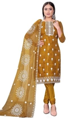 Embroidered Salwar Kameez in Mustard  Chanderi SK153656