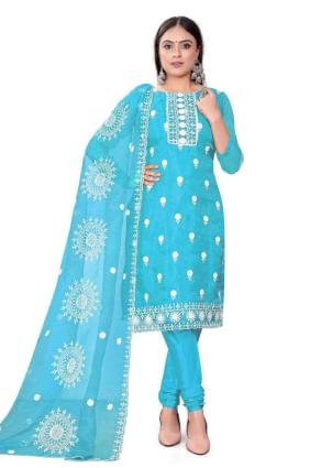 Aqua  Salwar Kameez with Embroidered Chanderi SK153660