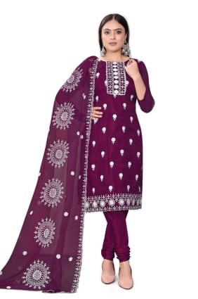 Wine  Embroidered Chanderi Salwar Kameez SK153663