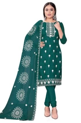 Teal  Chanderi Embroidered Salwar Kameez with Dupatta SK153666