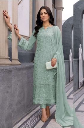 Salwar Kameez in Georgette Green with Embroidered SK153677