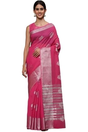 Weaving Pink Silk Saree with Blouse SR25580