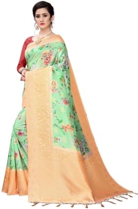 Saree Silk  in Green with Digital print SR25590