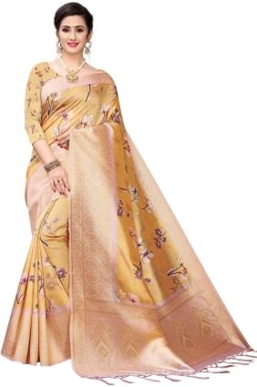 Digital print Silk Mustard golden  Saree with Blouse SR25592