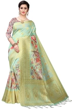Ocean green  Saree with Digital print Silk SR25593
