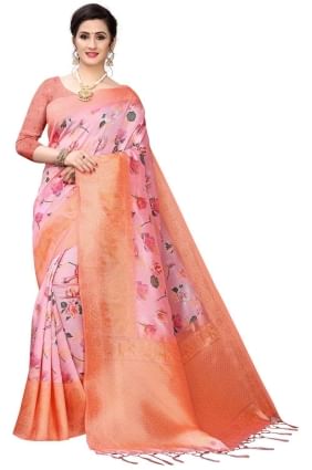 Silk Digital print Pink Saree with Blouse SR25595