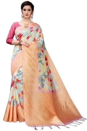 Blue multicolour  Silk Saree with Digital print SR25596