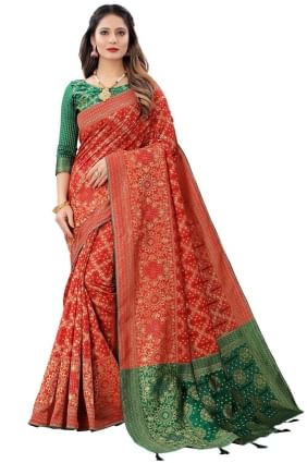 Saree in Silk Red  with Weaving SR25602