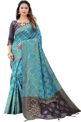 Silk Firozi  Saree in Weaving SR25604