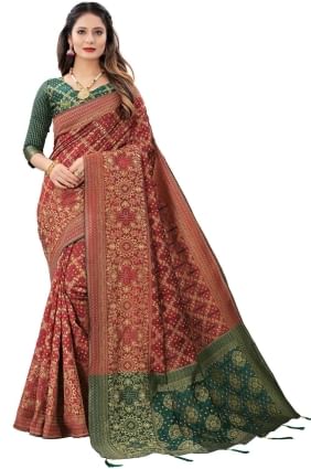 Saree Weaving in Maroon Silk SR25607