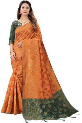 Silk Saree Orange  with Weaving SR25608