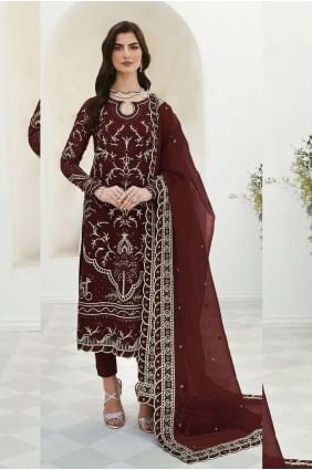 Maroon Salwar Kameez with Embroidered Georgette SK153707