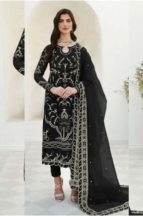 Georgette Black Salwar Kameez in Embroidered SK153708