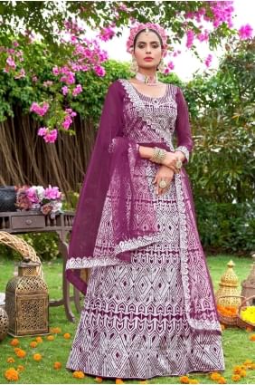 Wine  Wedding Lehenga Choli in Net with Embroidered LC7313