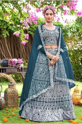 Embroidered Teal  Wedding Lehenga Choli in Net LC7316