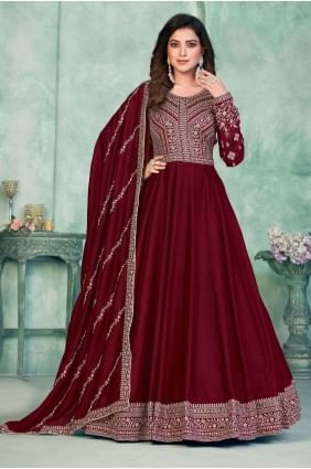 Art silk Embroidered Maroon Anarkali Suit with Dupatta AS3751