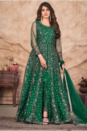 Embroidered  Green Anarkali Suit Net with Dupatta AS3752