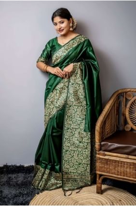 Saree with Green Weaving Raw silk SR25676