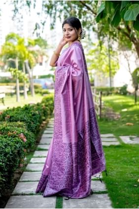 Saree in Purple Raw silk with Weaving SR25677