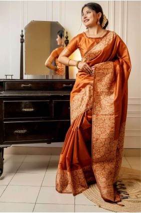 Raw silk  Saree Orange in Weaving SR25679